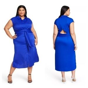 Cushnie for Target Tie-Front Royal Blue Shirt dress Size Medium Cutout